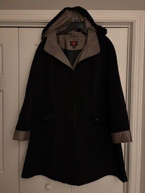 Gallery Black Trench Coat with Taupe Contrast